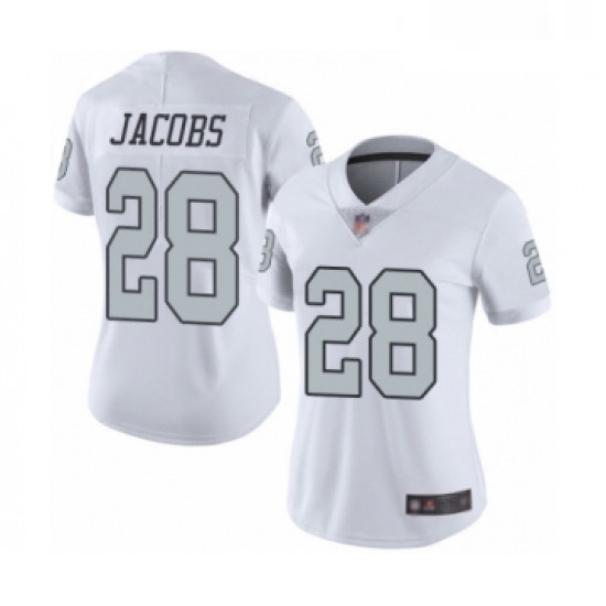 Womens Oakland Raiders 28 Josh Jacobs Limited White Rush Vapor Untouchable Football Jersey Womens Oakland Raiders 28 Josh Jacobs Limited White Rush Vapor Untouchable Football Jersey