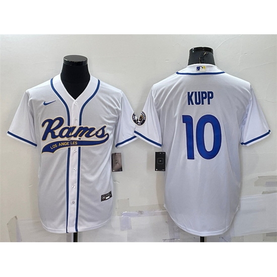 Men Los Angeles Rams 10 Cooper Kupp White With Patch Cool Base Stitched Baseball Jersey Men Los Angeles Rams 10 Cooper Kupp White With Patch Cool Base Stitched Baseball Jersey