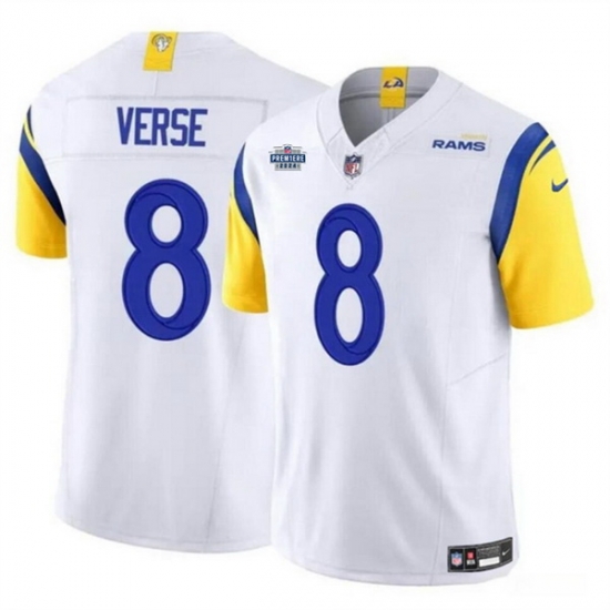 Men Los Angeles Rams 8 Jared Verse White 2024 With Dradt Patch F U S E Vapor Untouchable Stitched Football Jersey Men Los Angeles Rams 8 Jared Verse White 2024 With Dradt Patch F U S E Vapor Untouchable Stitched Football Jersey
