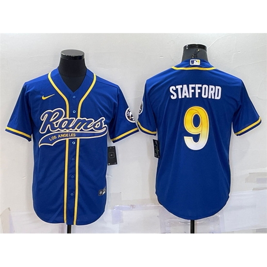 Men Los Angeles Rams 9 Matthew Stafford Royal With Patch Cool Base Stitched Baseball Jersey Men Los Angeles Rams 9 Matthew Stafford Royal With Patch Cool Base Stitched Baseball Jersey