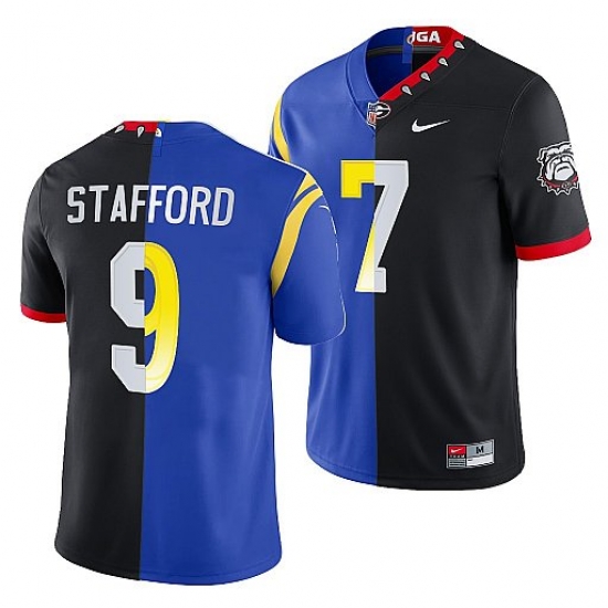 Men Los Angeles Rams X Georgia Bulldogs 9 Matthew Stafford Black Royal Split Stitched Jerse Men Los Angeles Rams X Georgia Bulldogs 9 Matthew Stafford Black Royal Split Stitched Jerse