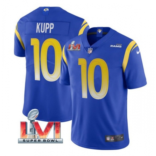 Nike Los Angeles Rams 10 Cooper Kupp Royal 2022 Super Bowl LVI Vapor Limited Jersey Nike Los Angeles Rams 10 Cooper Kupp Royal 2022 Super Bowl LVI Vapor Limited Jersey