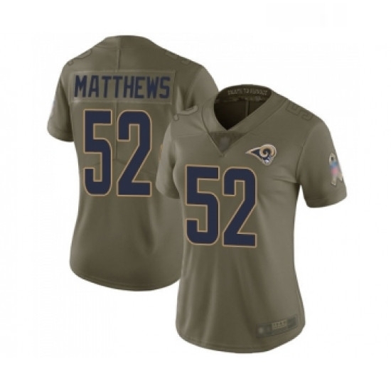 Womens Los Angeles Rams 52 Clay Matthews Limited Olive 2017 Salute to Service Football Jersey Womens Los Angeles Rams 52 Clay Matthews Limited Olive 2017 Salute to Service Football Jersey