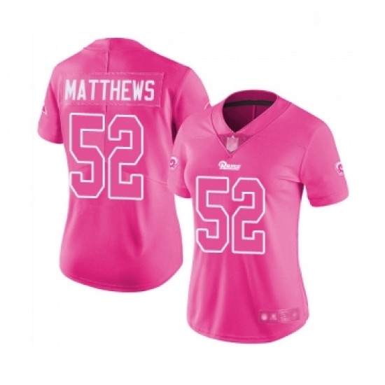 Womens Los Angeles Rams 52 Clay Matthews Limited Pink Rush Fashion Football Jersey Womens Los Angeles Rams 52 Clay Matthews Limited Pink Rush Fashion Football Jersey