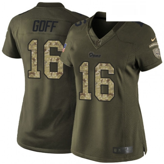 Womens Nike Los Angeles Rams 16 Jared Goff Elite Green Salute to Service NFL Jersey Womens Nike Los Angeles Rams 16 Jared Goff Elite Green Salute to Service NFL Jersey
