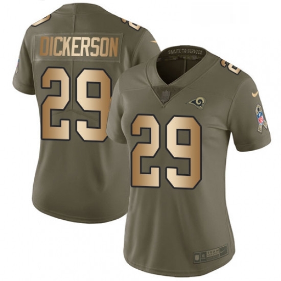 Womens Nike Los Angeles Rams 29 Eric Dickerson Limited OliveGold 2017 Salute to Service NFL Jersey Womens Nike Los Angeles Rams 29 Eric Dickerson Limited OliveGold 2017 Salute to Service NFL Jersey