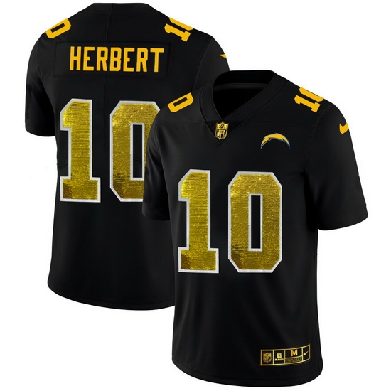Los Angeles Chargers 10 Justin Herbert Men Black Nike Golden Sequin Vapor Limited NFL Jersey Los Angeles Chargers 10 Justin Herbert Men Black Nike Golden Sequin Vapor Limited NFL Jersey