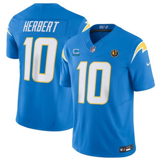 Men Los Angeles Chargers 10 Justin Herbert Blue 2023 F U S E With 3 Star C Patch And John Madden Patch Vapor Limited Stitched Football Jersey Men Los Angeles Chargers 10 Justin Herbert Blue 2023 F U S E With 3 Star C Patch And John Madden Patch Vapor Limited Stitched Football Jersey
