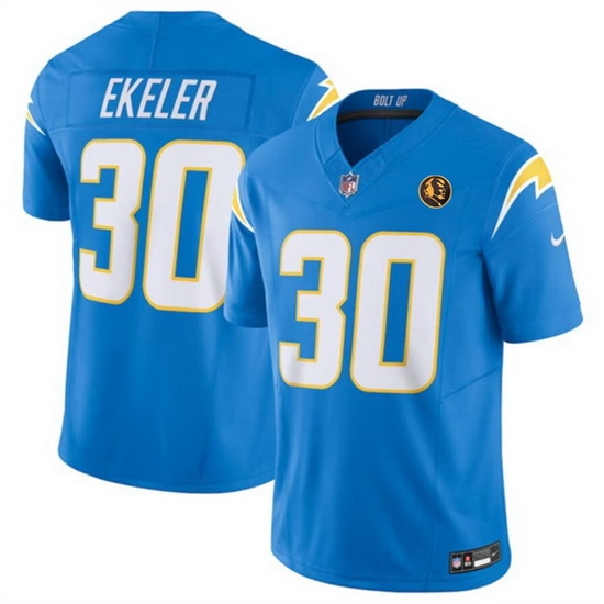 Men Los Angeles Chargers 30 Austin Ekeler Light Blue 2023 F U S E With John Madden Patch Vapor Limited Stitched Football Jersey Men Los Angeles Chargers 30 Austin Ekeler Light Blue 2023 F U S E With John Madden Patch Vapor Limited Stitched Football Jersey