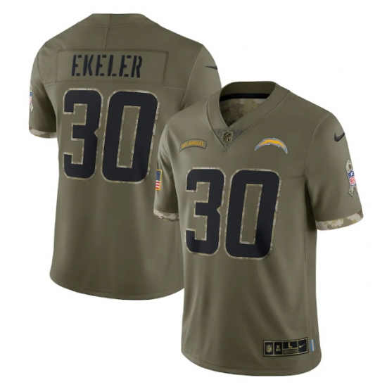 Men Los Angeles Chargers 30 Austin Ekeler Olive 2022 Salute To Service Limited Stitched Jersey Men Los Angeles Chargers 30 Austin Ekeler Olive 2022 Salute To Service Limited Stitched Jersey