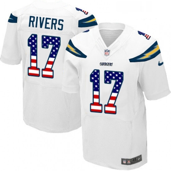 Men Nike Los Angeles Chargers 17 Philip Rivers Elite White Road USA Flag Fashion NFL Jersey Men Nike Los Angeles Chargers 17 Philip Rivers Elite White Road USA Flag Fashion NFL Jersey
