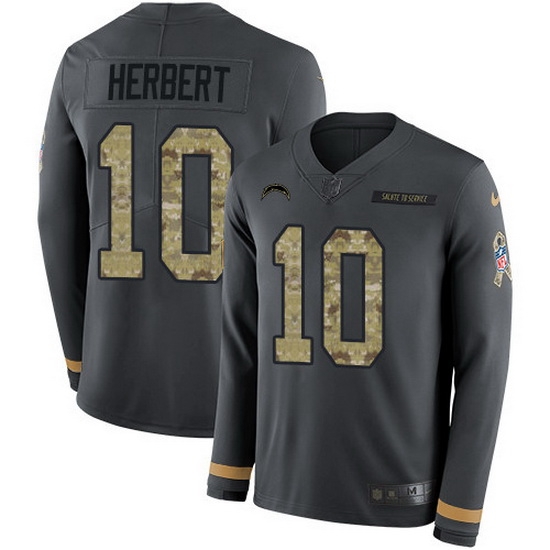 Nike Chargers 10 Justin Herbert Anthracite Salute to Service Men Stitched NFL Limited Therma Long Sleeve Jersey Nike Chargers 10 Justin Herbert Anthracite Salute to Service Men Stitched NFL Limited Therma Long Sleeve Jersey
