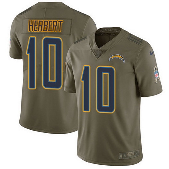 Nike Chargers 10 Justin Herbert Olive Men Stitched NFL Limited 2017 Salute To Service Jersey Nike Chargers 10 Justin Herbert Olive Men Stitched NFL Limited 2017 Salute To Service Jersey