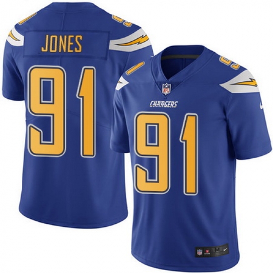 Nike Chargers #91 Justin Jones Electric Blue Mens Stitched NFL Limited Rush Jersey Nike Chargers #91 Justin Jones Electric Blue Mens Stitched NFL Limited Rush Jersey