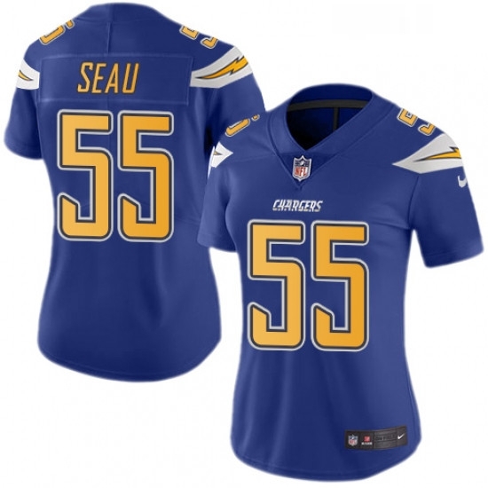 Womens Nike Los Angeles Chargers 55 Junior Seau Limited Electric Blue Rush Vapor Untouchable NFL Jersey Womens Nike Los Angeles Chargers 55 Junior Seau Limited Electric Blue Rush Vapor Untouchable NFL Jersey