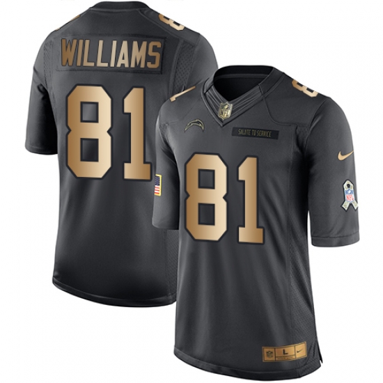 Youth Nike Chargers #81 Mike Williams Black Stitched NFL Limited Gold Salute to Service Jersey Youth Nike Chargers #81 Mike Williams Black Stitched NFL Limited Gold Salute to Service Jersey