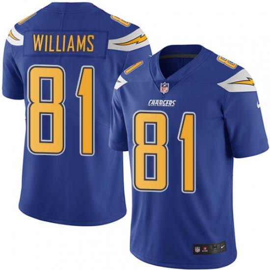 Youth Nike Chargers #81 Mike Williams Electric Blue Stitched NFL Limited Rush Jersey Youth Nike Chargers #81 Mike Williams Electric Blue Stitched NFL Limited Rush Jersey
