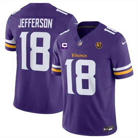 Men Minnesota Vikings 18 Justin Jefferson Purple 2023 F U S E With 1 Star C Patch And John Madden Patch Vapor Limited Stitched Football Jersey Men Minnesota Vikings 18 Justin Jefferson Purple 2023 F U S E With 1 Star C Patch And John Madden Patch Vapor Limited Stitched Football Jersey