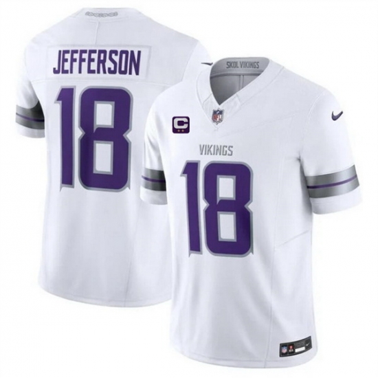 Men Minnesota Vikings 18 Justin Jefferson White 2024 F U S E With 2 Star C Patch Winter Warrior Limited Stitched Jersey Men Minnesota Vikings 18 Justin Jefferson White 2024 F U S E With 2 Star C Patch Winter Warrior Limited Stitched Jersey