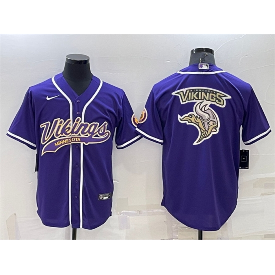 Men Minnesota Vikings Purple Team Big Logo With Patch Cool Base Stitched Baseball Jersey Men Minnesota Vikings Purple Team Big Logo With Patch Cool Base Stitched Baseball Jersey