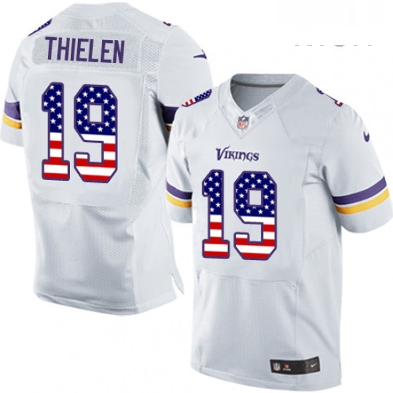 Mens Nike Minnesota Vikings 19 Adam Thielen Elite White Road USA Flag Fashion NFL Jersey Mens Nike Minnesota Vikings 19 Adam Thielen Elite White Road USA Flag Fashion NFL Jersey