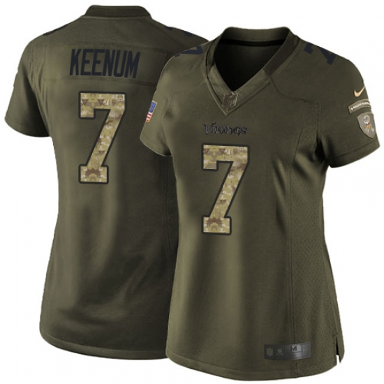 Nike Vikings #7 Case Keenum Green Womens Stitched NFL Limited 2015 Salute to Service Jersey Nike Vikings #7 Case Keenum Green Womens Stitched NFL Limited 2015 Salute to Service Jersey