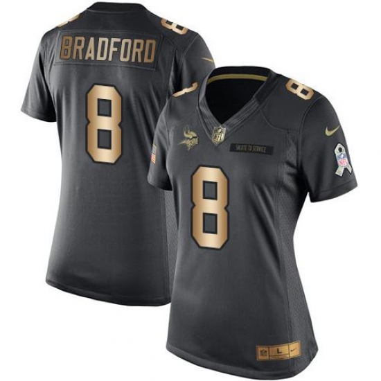 Nike Vikings #8 Sam Bradford Black Womens Stitched NFL Limited Gold Salute to Service Jersey Nike Vikings #8 Sam Bradford Black Womens Stitched NFL Limited Gold Salute to Service Jersey