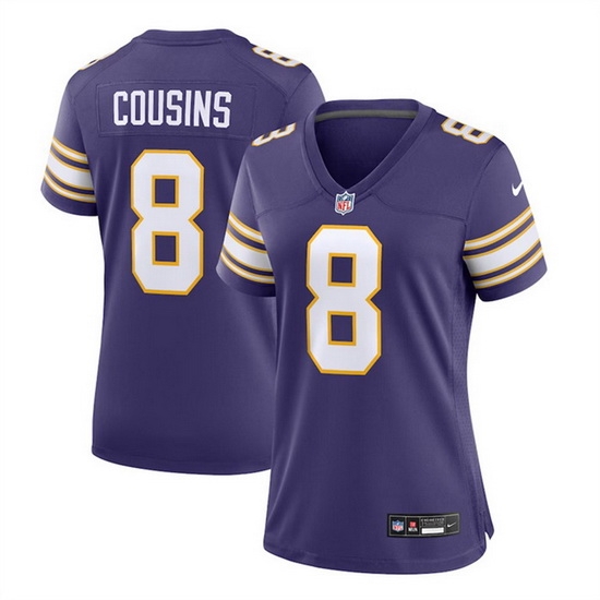 Women Minnesota Vikings 8 Kirk Cousins Purple 2023 Stitched Game Jersey Run Small Women Minnesota Vikings 8 Kirk Cousins Purple 2023 Stitched Game Jersey Run Small