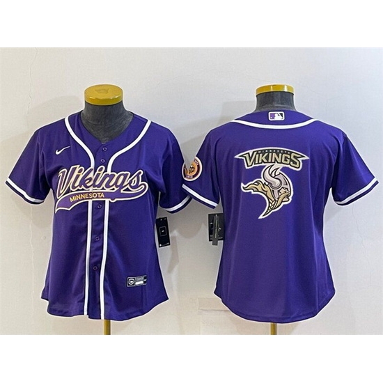 Women Minnesota Vikings Purple Team Big Logo With Patch Cool Base Stitched Baseball Jersey Women Minnesota Vikings Purple Team Big Logo With Patch Cool Base Stitched Baseball Jersey