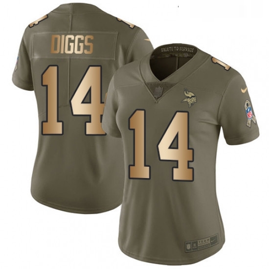 Womens Nike Minnesota Vikings 14 Stefon Diggs Limited OliveGold 2017 Salute to Service NFL Jersey Womens Nike Minnesota Vikings 14 Stefon Diggs Limited OliveGold 2017 Salute to Service NFL Jersey