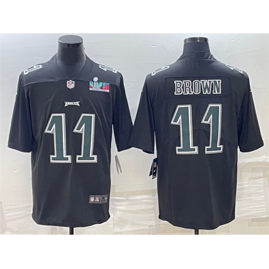 Men Philadelphia Eagles 11 A J Brown Black Green Super Bowl LVII Patch Vapor Untouchable Limited Stitched Jersey Men Philadelphia Eagles 11 A J Brown Black Green Super Bowl LVII Patch Vapor Untouchable Limited Stitched Jersey