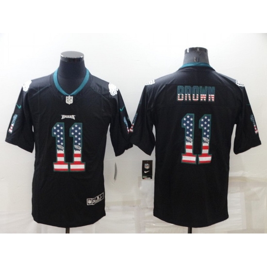 Men Philadelphia Eagles 11 A J Brown Black USA Flag Color Rush Limited Stitched Jerse Men Philadelphia Eagles 11 A J Brown Black USA Flag Color Rush Limited Stitched Jerse