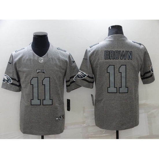 Men Philadelphia Eagles 11 A J Brown Gray Gridiron Team Logo Limited Stitched jersey Men Philadelphia Eagles 11 A J Brown Gray Gridiron Team Logo Limited Stitched jersey