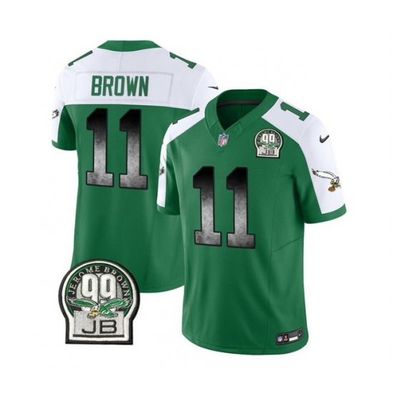Men Philadelphia Eagles 11 A J Brown Green White 2023 F U S E Throwback Vapor Untouchable Limited Stitched Football Jersey Men Philadelphia Eagles 11 A J Brown Green White 2023 F U S E Throwback Vapor Untouchable Limited Stitched Football Jersey