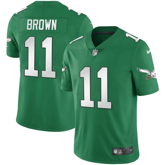 Men Philadelphia Eagles 11 A J Brown Green gold Vapor Untouchable Limited Stitched Football Jersey Men Philadelphia Eagles 11 A J Brown Green gold Vapor Untouchable Limited Stitched Football Jersey