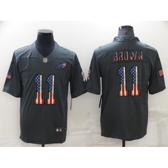 Men Philadelphia Eagles 11 A J Brown Grey Salute To Service USA Flag Stitched jersey Men Philadelphia Eagles 11 A J Brown Grey Salute To Service USA Flag Stitched jersey