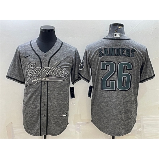 Men Philadelphia Eagles 26 Miles Sanders Gray With Patch Cool Base Stitched Baseball Jersey Men Philadelphia Eagles 26 Miles Sanders Gray With Patch Cool Base Stitched Baseball Jersey