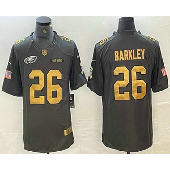 Men Philadelphia Eagles 26 Saquon Barkley Anthracite Gold 2016 Salute To Service Stitched Nike Limited Jersey Men Philadelphia Eagles 26 Saquon Barkley Anthracite Gold 2016 Salute To Service Stitched Nike Limited Jersey