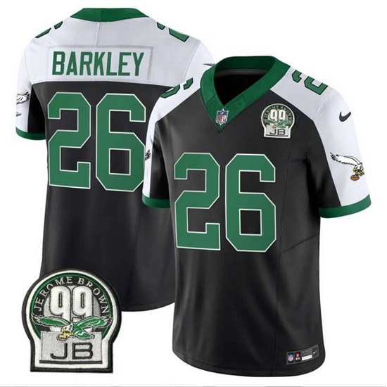 Men Philadelphia Eagles 26 Saquon Barkley Black 2024 F U S E Jerome Brown Patch Alternate Stitched Football Jersey Men Philadelphia Eagles 26 Saquon Barkley Black 2024 F U S E Jerome Brown Patch Alternate Stitched Football Jersey