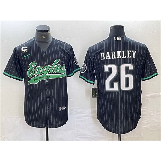 Men Philadelphia Eagles 26 Saquon Barkley Black With 3 star C Patch Cool Base Baseball Stitched Jerseys Men Philadelphia Eagles 26 Saquon Barkley Black With 3 star C Patch Cool Base Baseball Stitched Jerseys