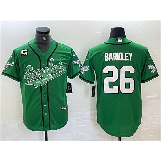 Men Philadelphia Eagles 26 Saquon Barkley Green With 3 star C Patch Cool Base Baseball Stitched Jersey Men Philadelphia Eagles 26 Saquon Barkley Green With 3 star C Patch Cool Base Baseball Stitched Jersey