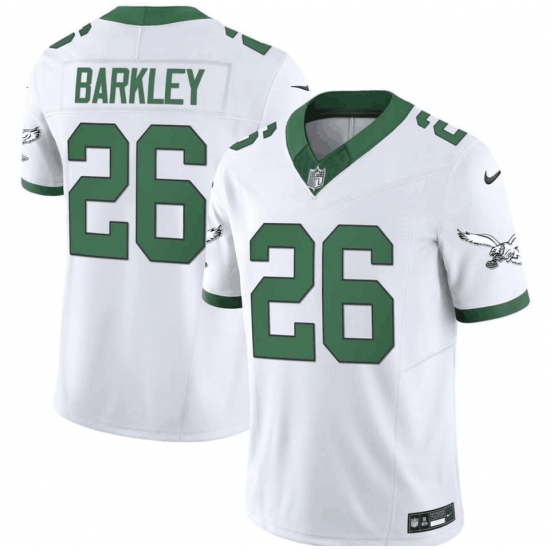 Men Philadelphia Eagles 26 Saquon Barkley White 2023 F U S E Vapor Untouchable Throwback Stitched Football Jersey Men Philadelphia Eagles 26 Saquon Barkley White 2023 F U S E Vapor Untouchable Throwback Stitched Football Jersey