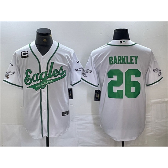 Men Philadelphia Eagles 26 Saquon Barkley White With 3 star C Patch Cool Base Baseball Stitched Jerseys Men Philadelphia Eagles 26 Saquon Barkley White With 3 star C Patch Cool Base Baseball Stitched Jerseys