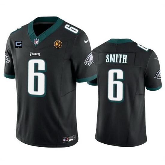 Men Philadelphia Eagles 6 DeVonta Smith Black 2023 F U S E With 1 Star C Patch And John Madden Patch Vapor Limited Stitched Football Jersey Men Philadelphia Eagles 6 DeVonta Smith Black 2023 F U S E With 1 Star C Patch And John Madden Patch Vapor Limited Stitched Football Jersey