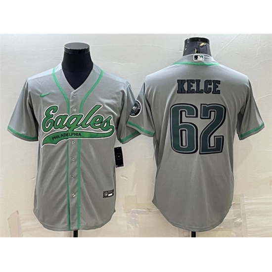 Men Philadelphia Eagles 62 Jason Kelce Gray With Patch Cool Base Stitched Baseball JerseyS Men Philadelphia Eagles 62 Jason Kelce Gray With Patch Cool Base Stitched Baseball JerseyS