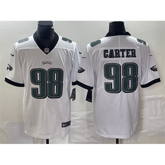 Men Philadelphia Eagles 98 Jalen Carter White Vapor Limited Stitched Football Jersey Men Philadelphia Eagles 98 Jalen Carter White Vapor Limited Stitched Football Jersey