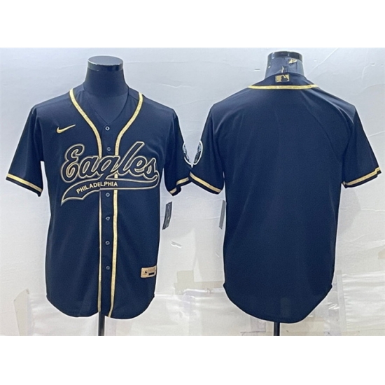 Men Philadelphia Eagles Blank Black Gold With Patch Cool Base Stitched Baseball Jersey Men Philadelphia Eagles Blank Black Gold With Patch Cool Base Stitched Baseball Jersey