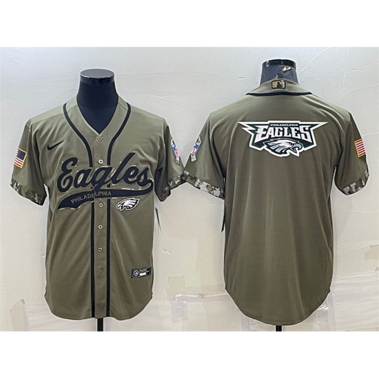 Men Philadelphia Eagles Olive 2022 Salute To Service Team Big Logo Cool Base Stitched Baseball Jersey II Men Philadelphia Eagles Olive 2022 Salute To Service Team Big Logo Cool Base Stitched Baseball Jersey II