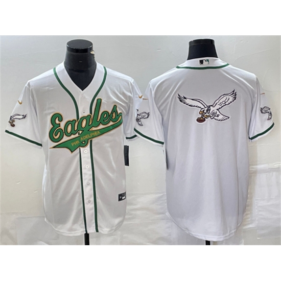 Men Philadelphia Eagles White Gold Team Big Logo Cool Base Stitched Baseball Jersey Men Philadelphia Eagles White Gold Team Big Logo Cool Base Stitched Baseball Jersey