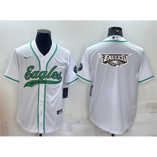 Men Philadelphia Eagles White Team Big Logo With Patch Cool Base Stitched Baseball Jersey Men Philadelphia Eagles White Team Big Logo With Patch Cool Base Stitched Baseball Jersey
